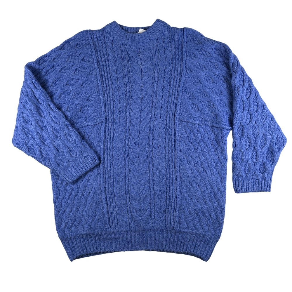 Free People Sweater‎ Womens Small Blue Iris Cable Knit Dolman Pullover Oversized